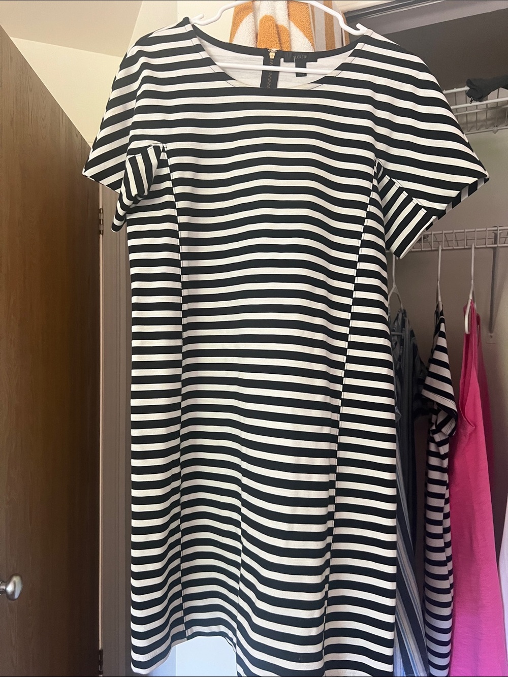 J. Crew Black and White Striped Short Sleeve Dress